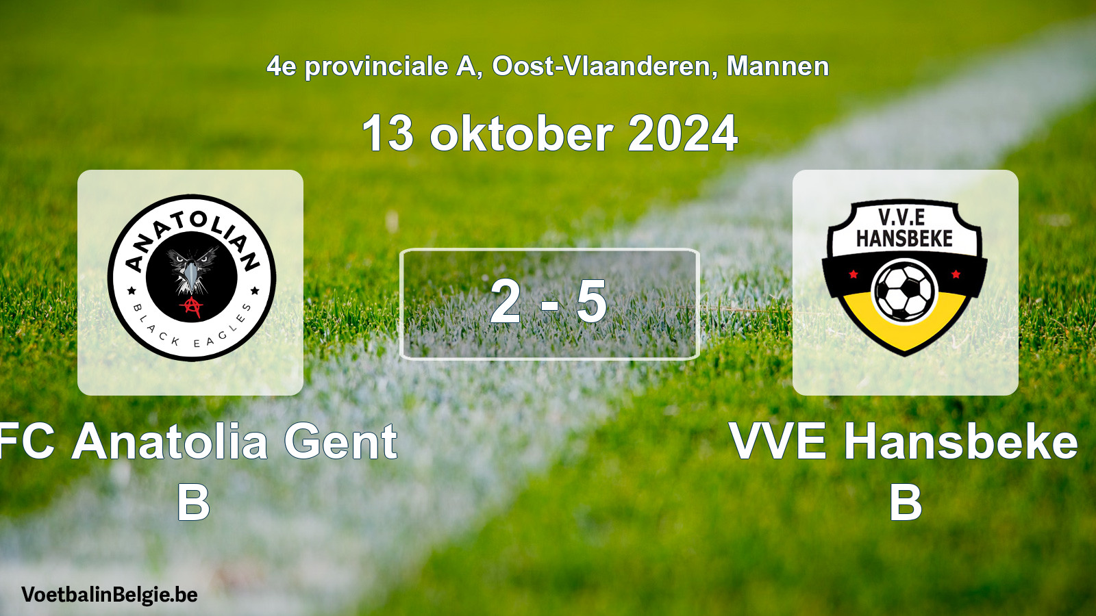 Gespeelde wedstrijd mannenvoetbal: FC Anatolia Gent B - VVE Hansbeke B 2 - 5 (13 oktober 2024)
