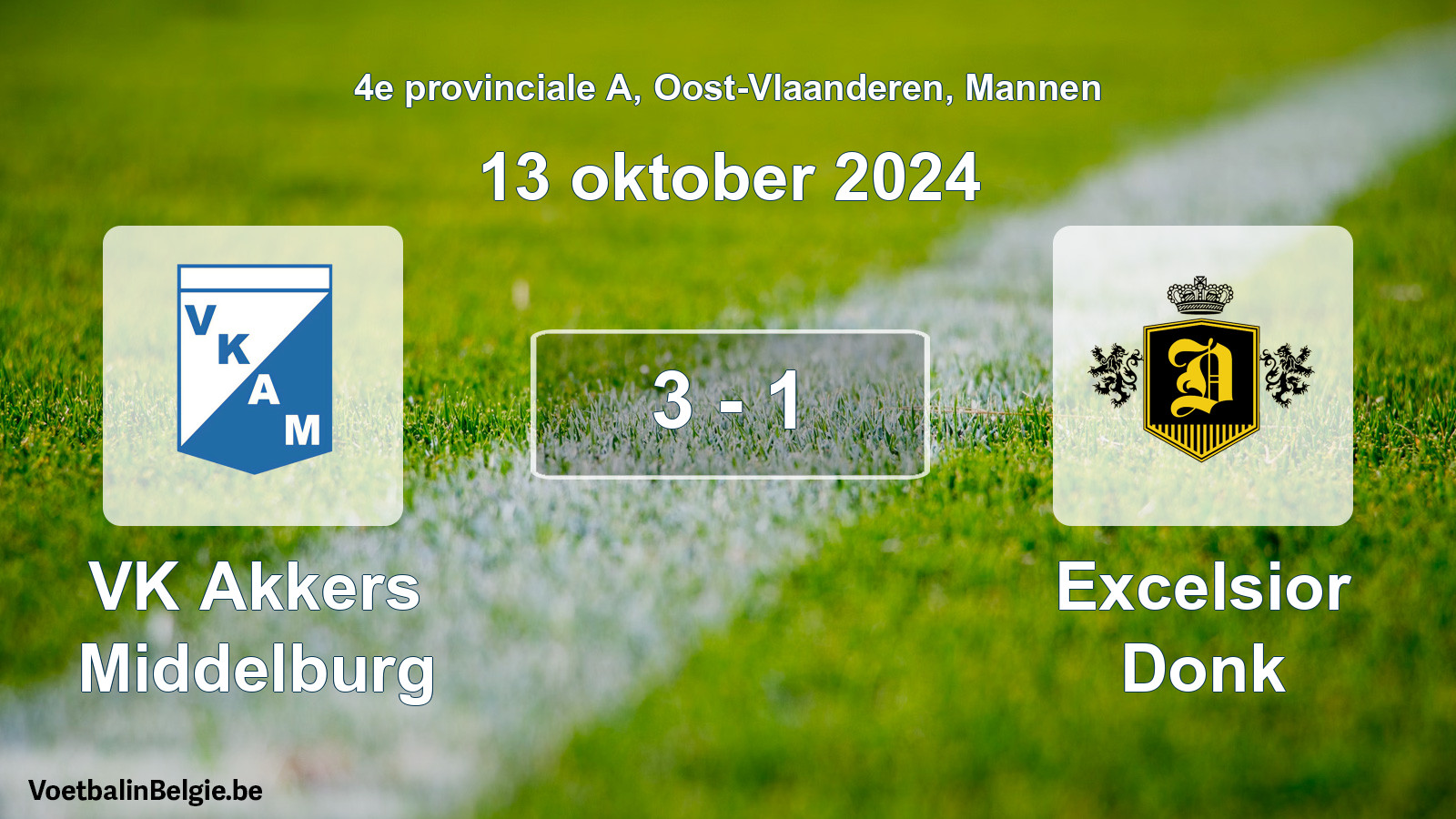 Gespeelde wedstrijd mannenvoetbal: VK Akkers Middelburg - Excelsior Donk 3 - 1 (13 oktober 2024)