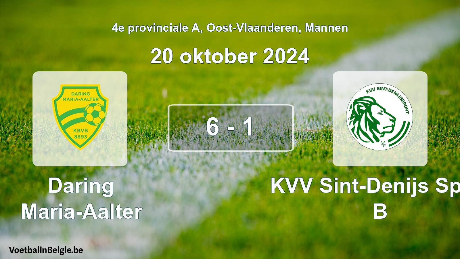 Gespeelde wedstrijd mannenvoetbal: Daring Maria-Aalter - KVV Sint-Denijs Sport B 6 - 1 (20 oktober 2024)