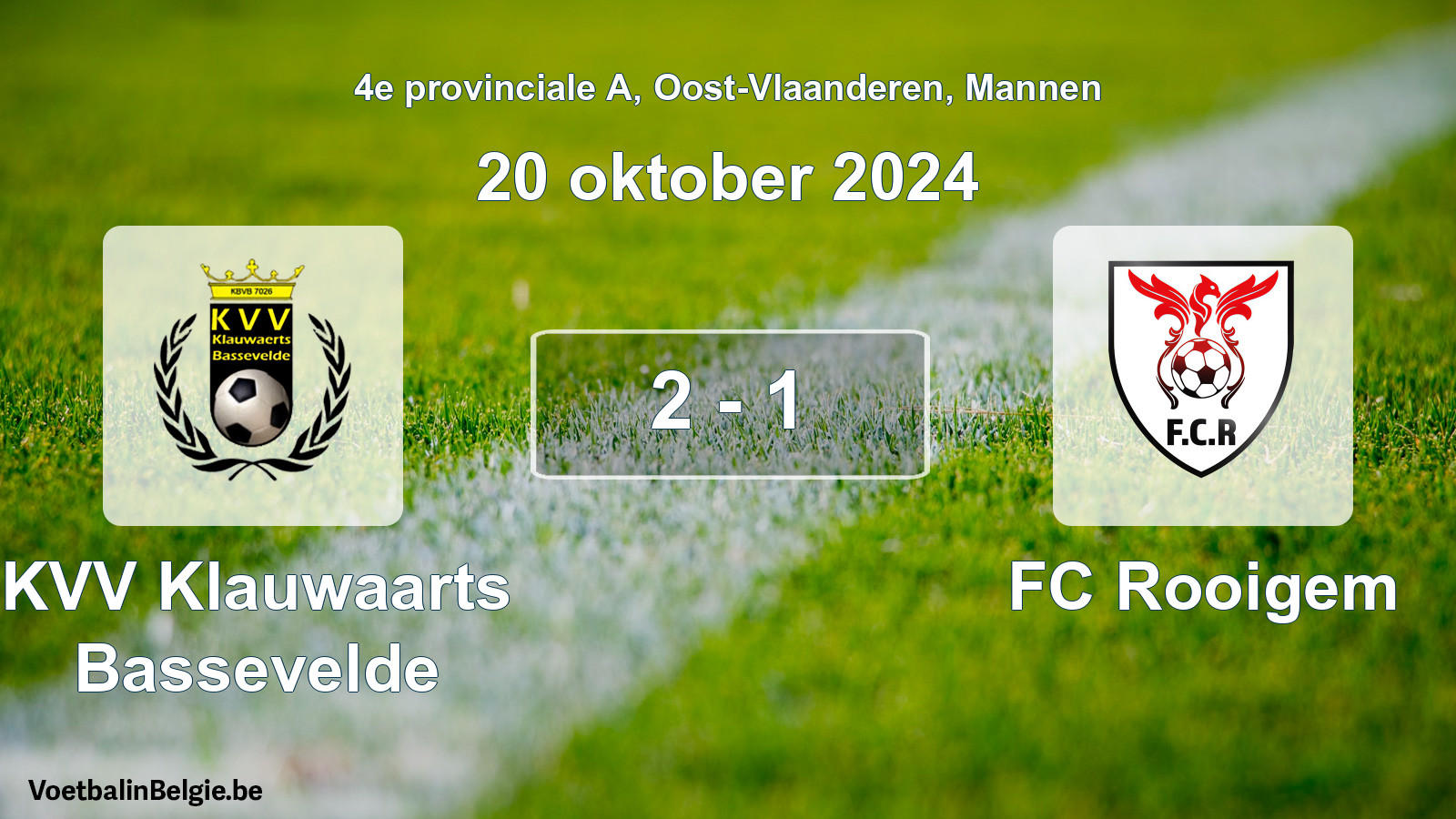 Gespeelde wedstrijd mannenvoetbal: KVV Klauwaarts Bassevelde - FC Rooigem 2 - 1 (20 oktober 2024)