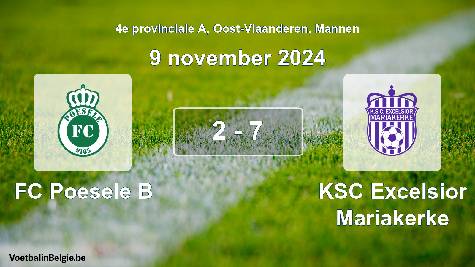 Gespeelde wedstrijd mannenvoetbal: FC Poesele B - KSC Excelsior Mariakerke 2 - 7 (9 november 2024)