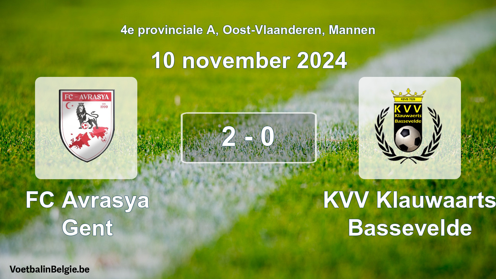 Gespeelde wedstrijd mannenvoetbal: FC Avrasya Gent - KVV Klauwaarts Bassevelde 2 - 0 (10 november 2024)