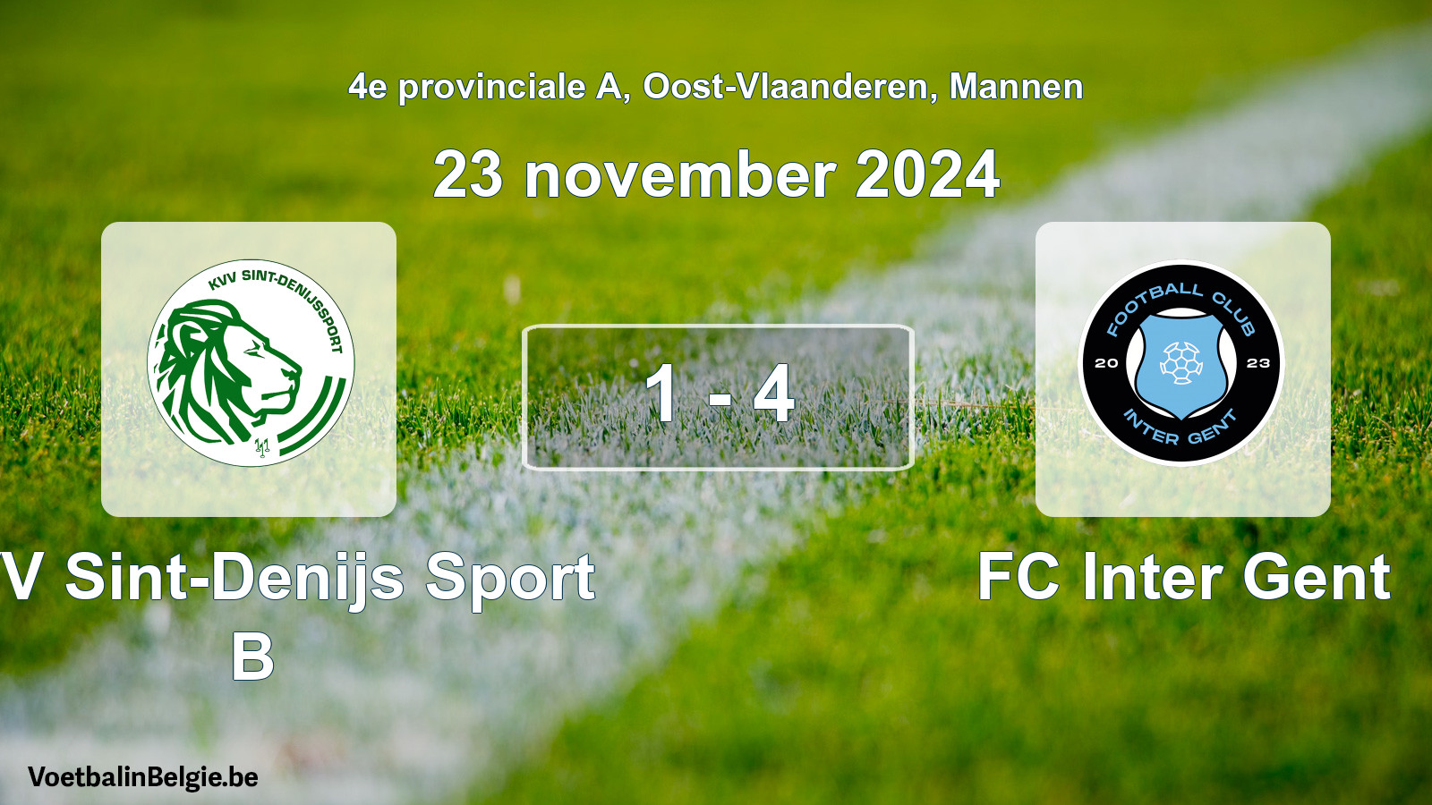 Gespeelde wedstrijd mannenvoetbal: KVV Sint-Denijs Sport B - FC Inter Gent 1 - 4 (23 november 2024)