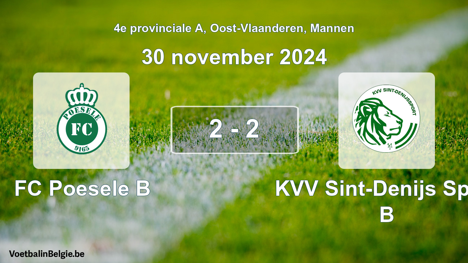Gespeelde wedstrijd mannenvoetbal: FC Poesele B - KVV Sint-Denijs Sport B 2 - 2 (30 november 2024)