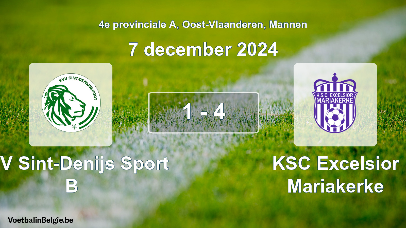 Gespeelde wedstrijd mannenvoetbal: KVV Sint-Denijs Sport B - KSC Excelsior Mariakerke 1 - 4 (7 december 2024)