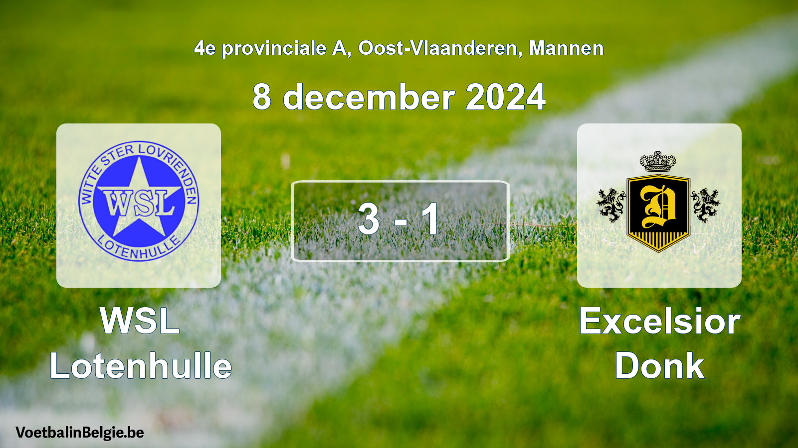 Gespeelde wedstrijd mannenvoetbal: WSL Lotenhulle - Excelsior Donk 3 - 1 (8 december 2024)
