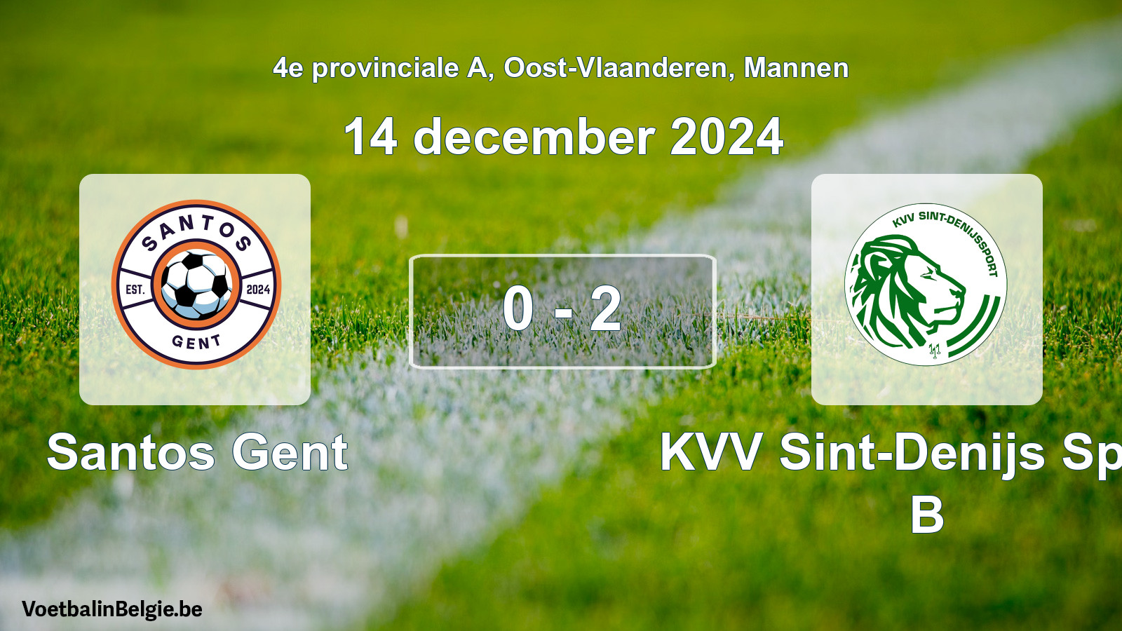 Gespeelde wedstrijd mannenvoetbal: Santos Gent - KVV Sint-Denijs Sport B 0 - 2 (14 december 2024)