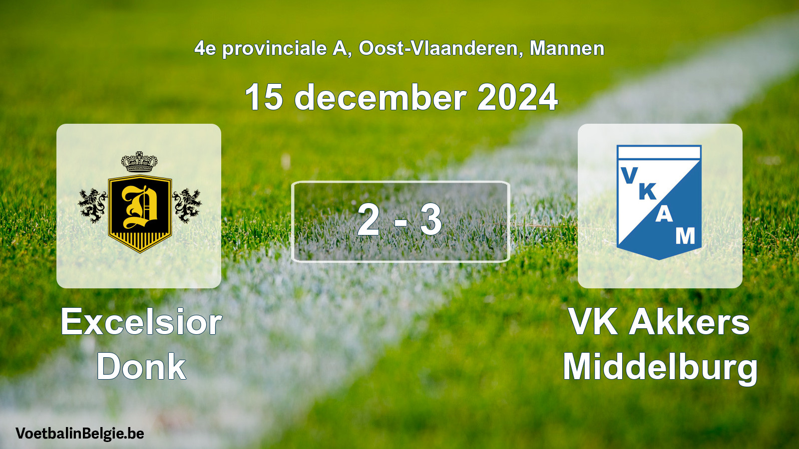 Gespeelde wedstrijd mannenvoetbal: Excelsior Donk - VK Akkers Middelburg 2 - 3 (15 december 2024)
