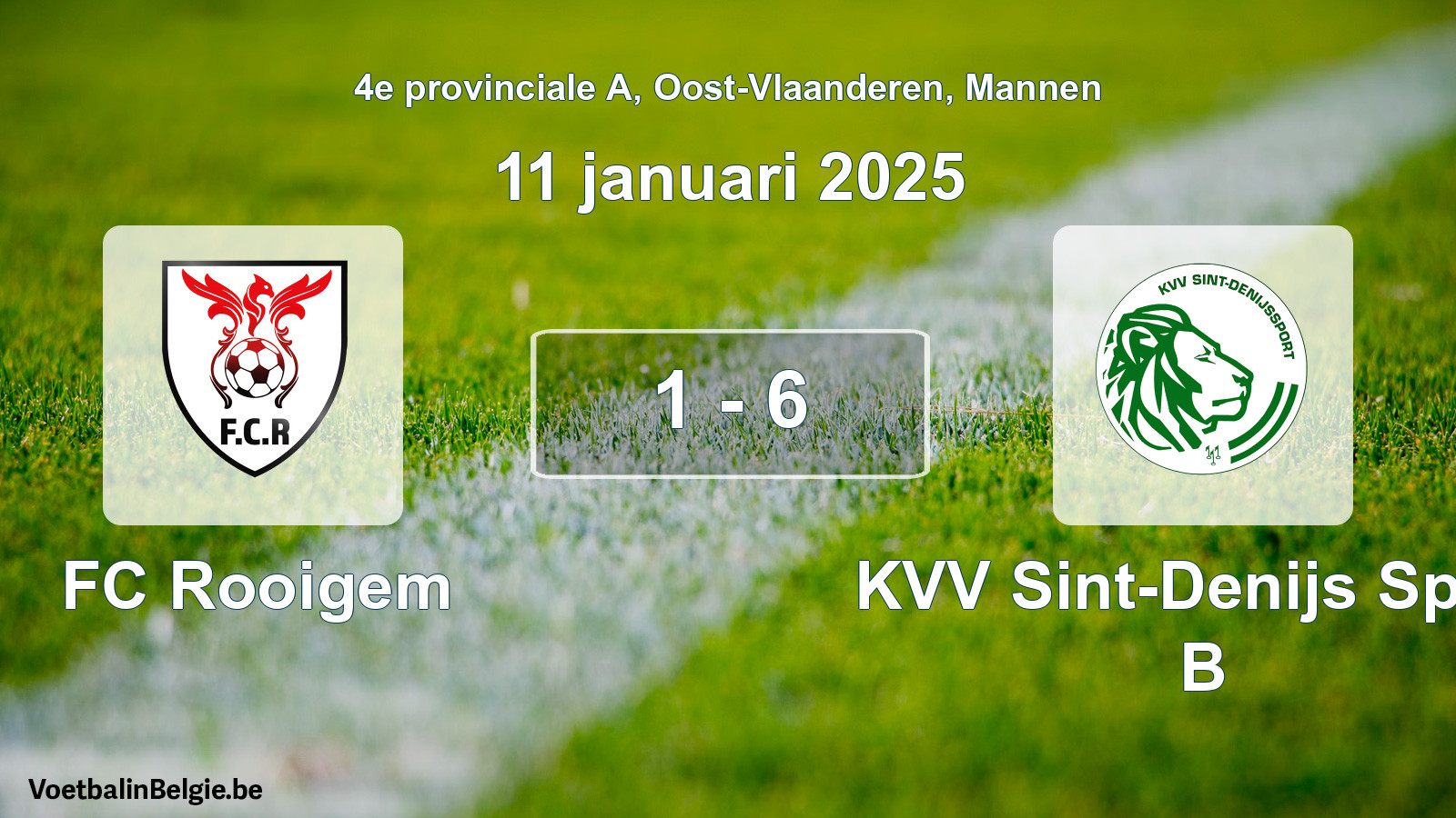 Gespeelde wedstrijd mannenvoetbal: FC Rooigem - KVV Sint-Denijs Sport B 1 - 6 (11 januari 2025)