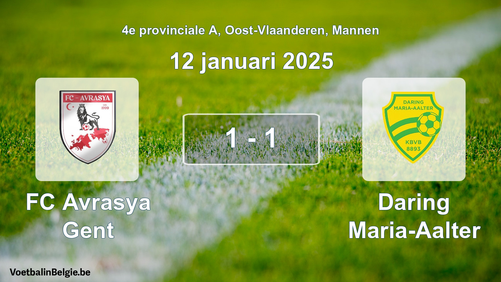 Gespeelde wedstrijd mannenvoetbal: FC Avrasya Gent - Daring Maria-Aalter 1 - 1 (12 januari 2025)