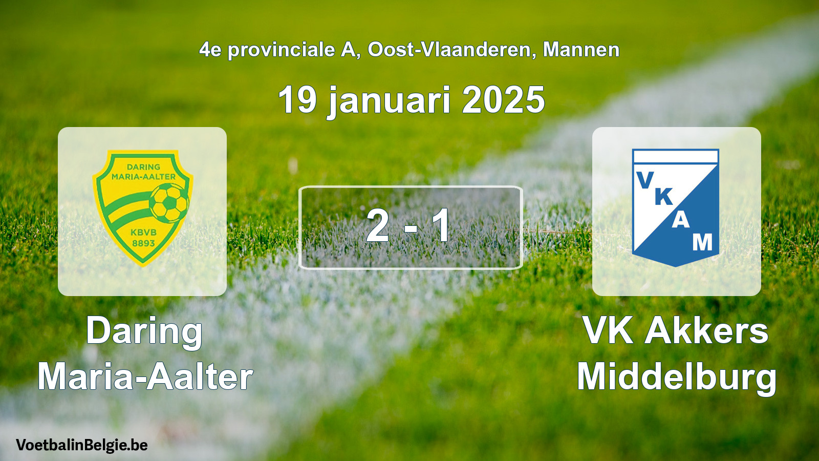 Gespeelde wedstrijd mannenvoetbal: Daring Maria-Aalter - VK Akkers Middelburg 2 - 1 (19 januari 2025)