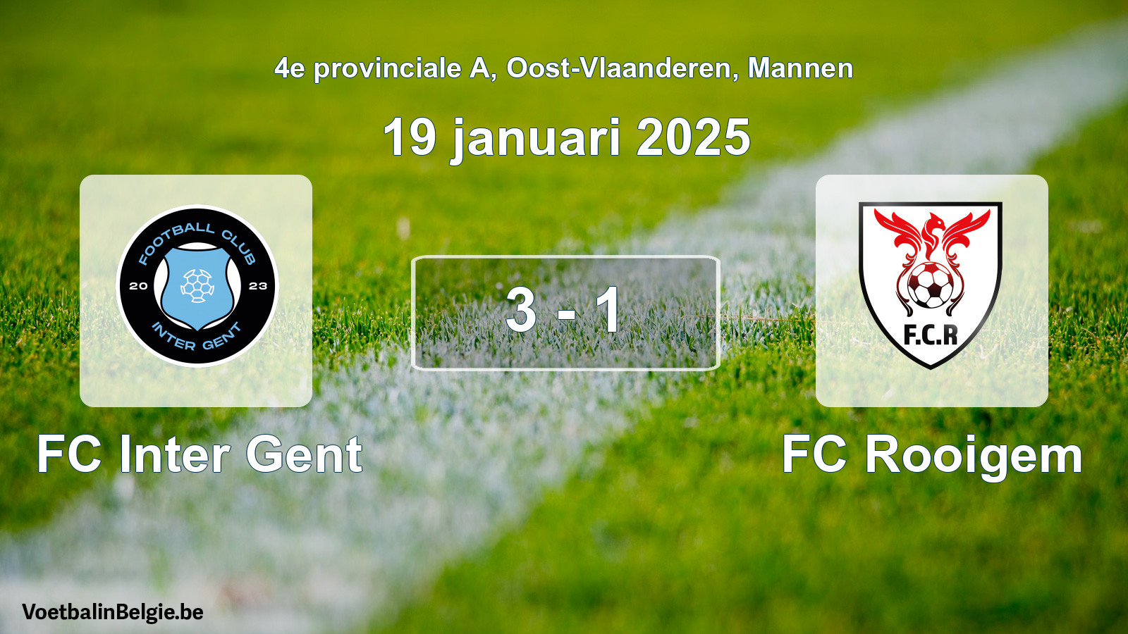 Gespeelde wedstrijd mannenvoetbal: FC Inter Gent - FC Rooigem 3 - 1 (19 januari 2025)