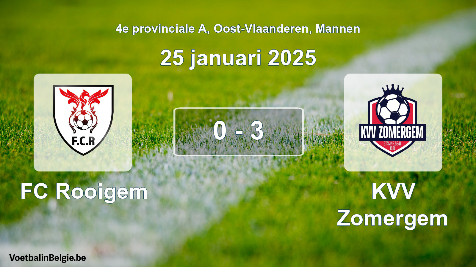 Gespeelde wedstrijd mannenvoetbal: FC Rooigem - KVV Zomergem 0 - 3 (25 januari 2025)