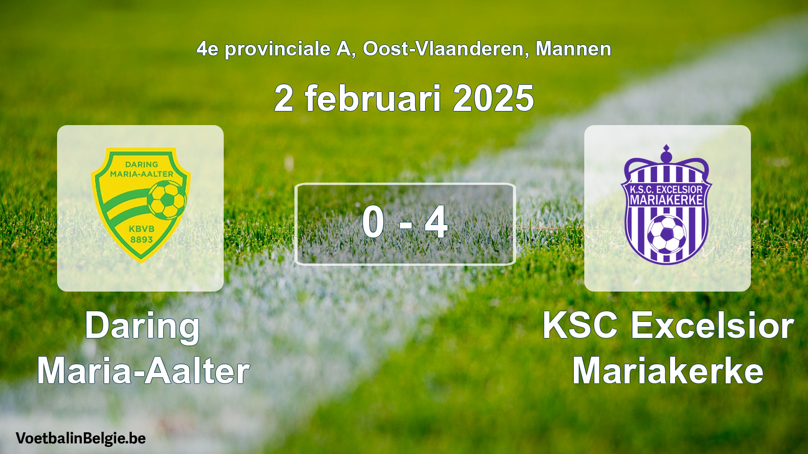 Gespeelde wedstrijd mannenvoetbal: Daring Maria-Aalter - KSC Excelsior Mariakerke 0 - 4 (2 februari 2025)