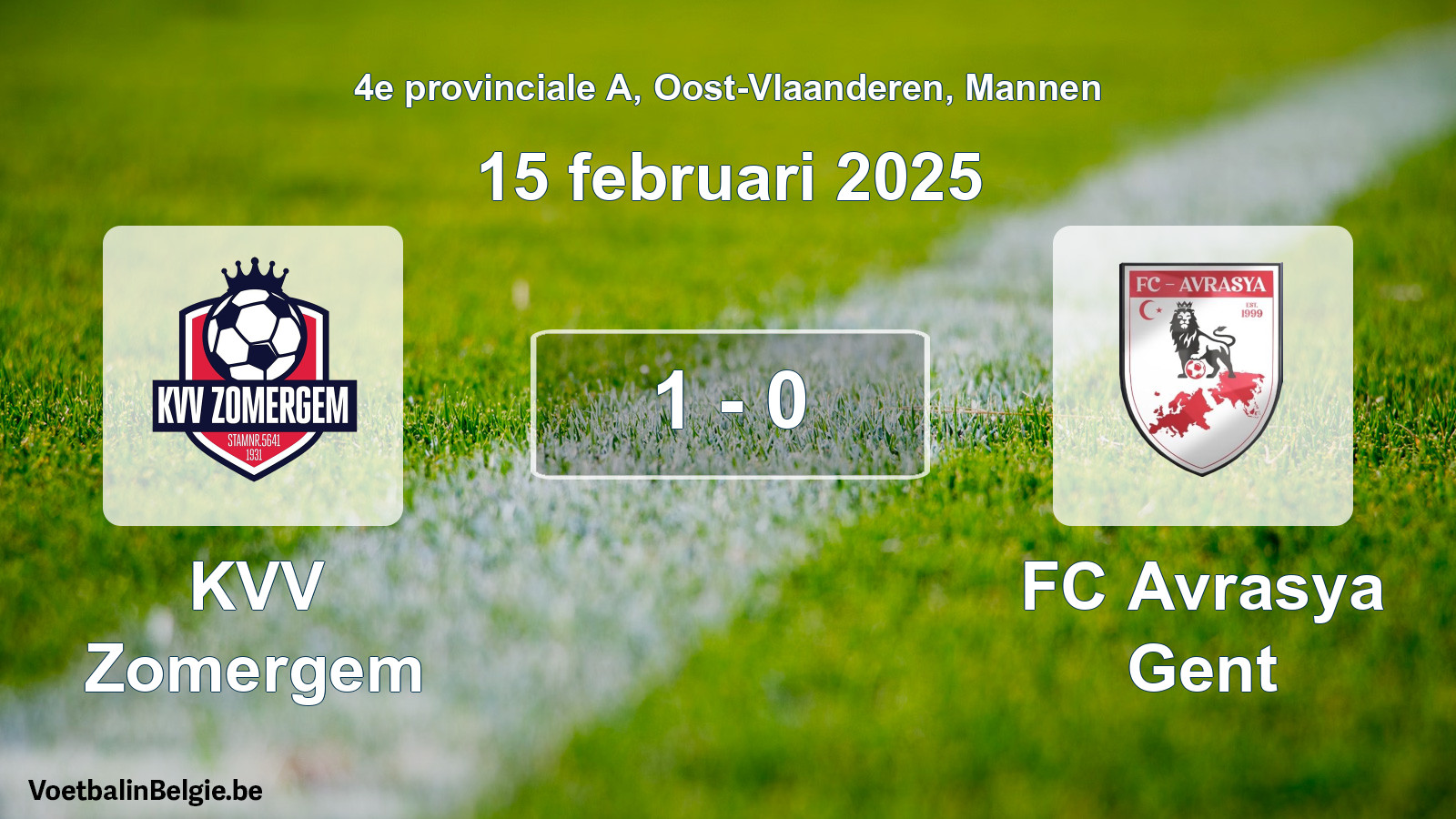 Gespeelde wedstrijd mannenvoetbal: KVV Zomergem - FC Avrasya Gent 1 - 0 (15 februari 2025)