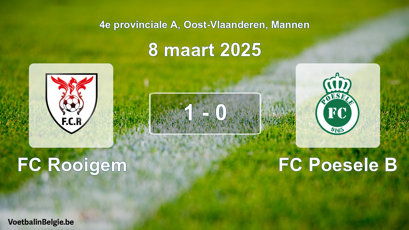 Gespeelde wedstrijd mannenvoetbal: FC Rooigem - FC Poesele B 1 - 0 (8 maart 2025)