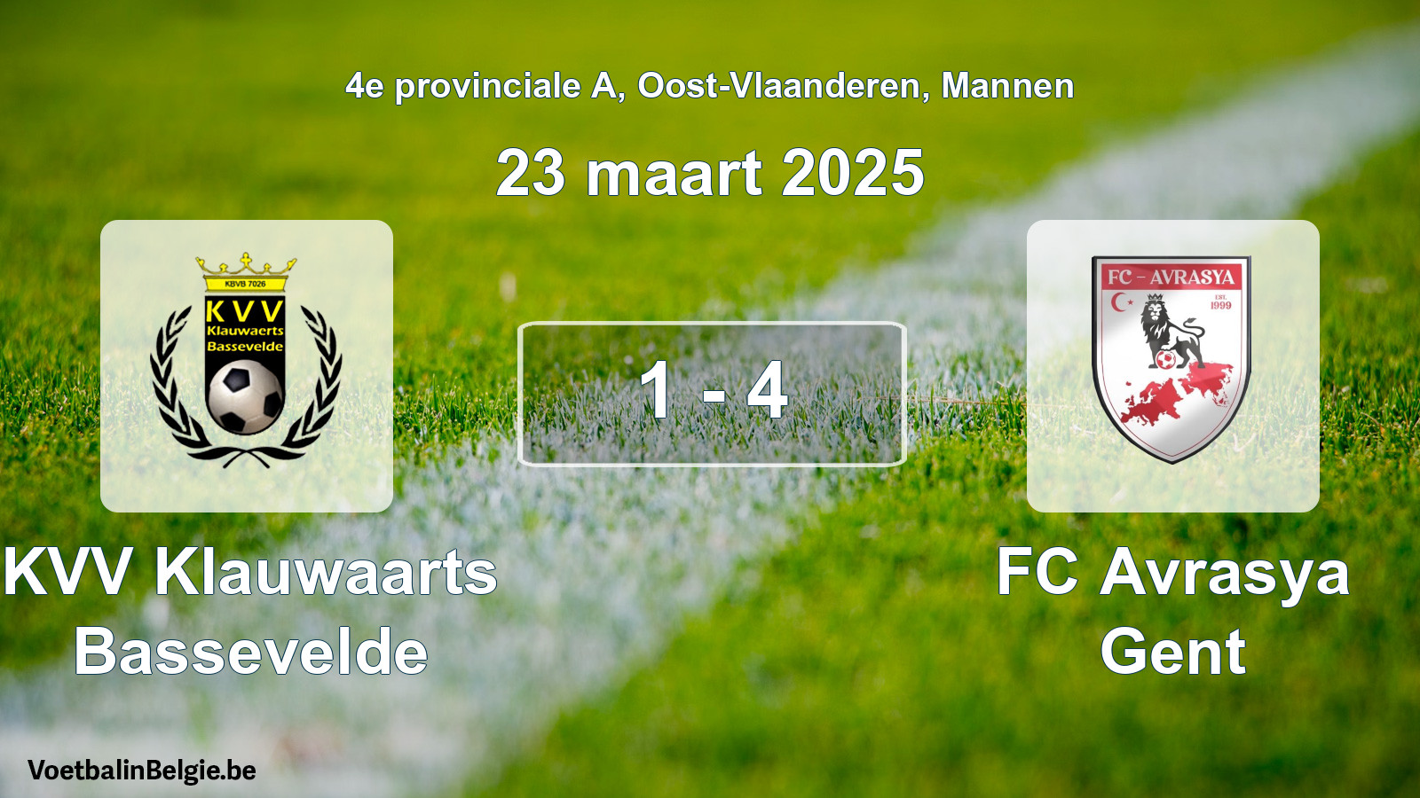 Gespeelde wedstrijd mannenvoetbal: KVV Klauwaarts Bassevelde - FC Avrasya Gent 1 - 4 (23 maart 2025)