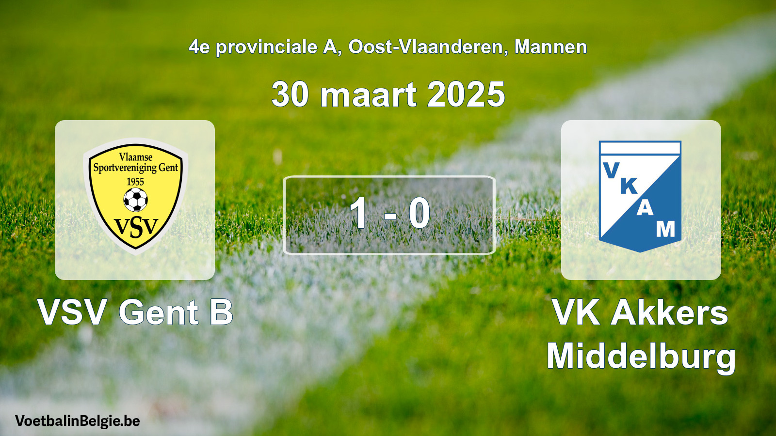 Gespeelde wedstrijd mannenvoetbal: VSV Gent B - VK Akkers Middelburg 1 - 0 (30 maart 2025)
