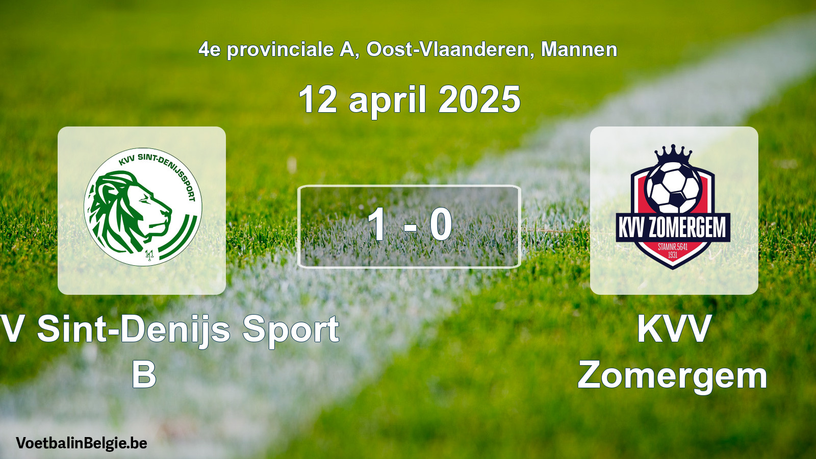 Gespeelde wedstrijd mannenvoetbal: KVV Sint-Denijs Sport B - KVV Zomergem 1 - 0 (12 april 2025)