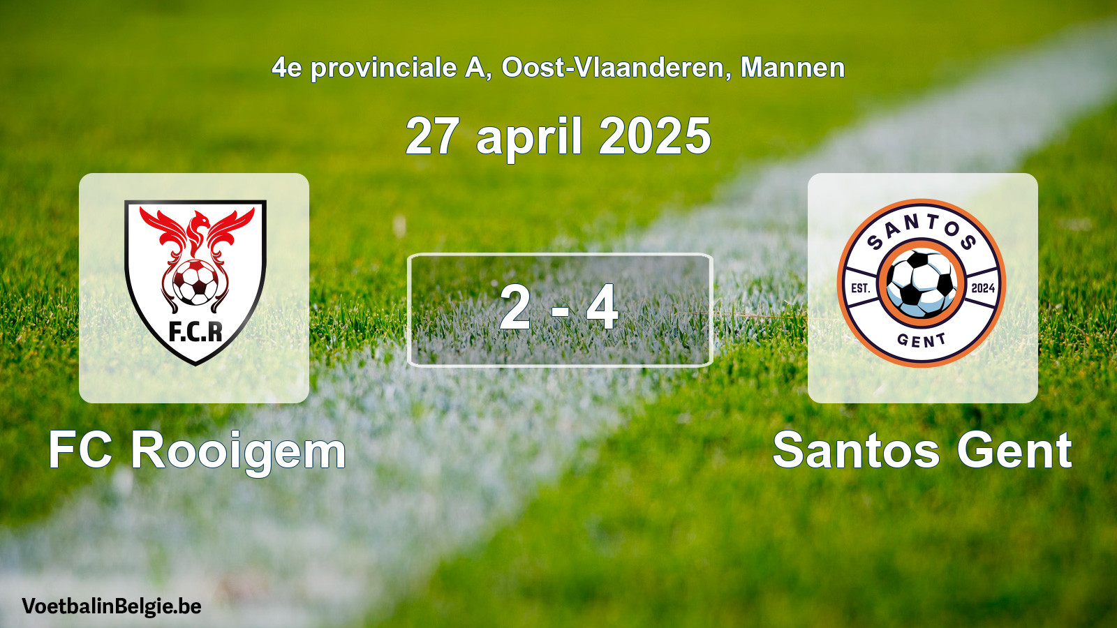 Gespeelde wedstrijd mannenvoetbal: FC Rooigem - Santos Gent 2 - 4 (27 april 2025)