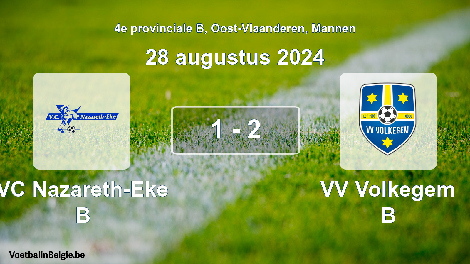 Gespeelde wedstrijd mannenvoetbal: VC Nazareth-Eke B - VV Volkegem B 1 - 2 (28 augustus 2024)