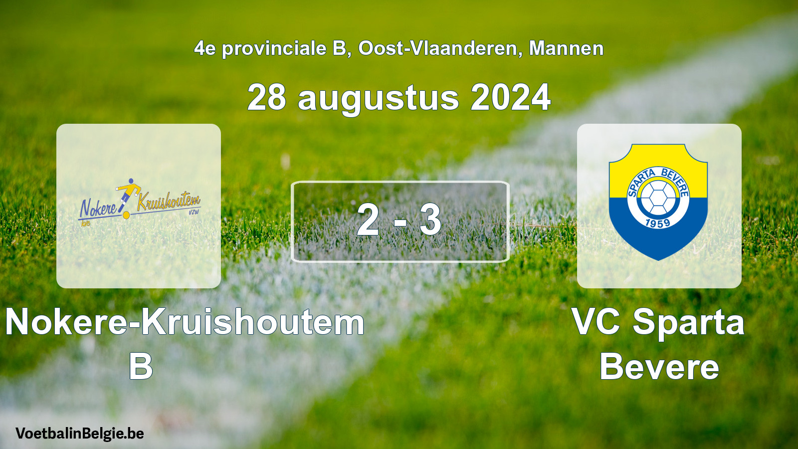 Gespeelde wedstrijd mannenvoetbal: KVC Nokere-Kruishoutem B - VC Sparta Bevere 2 - 3 (28 augustus 2024)