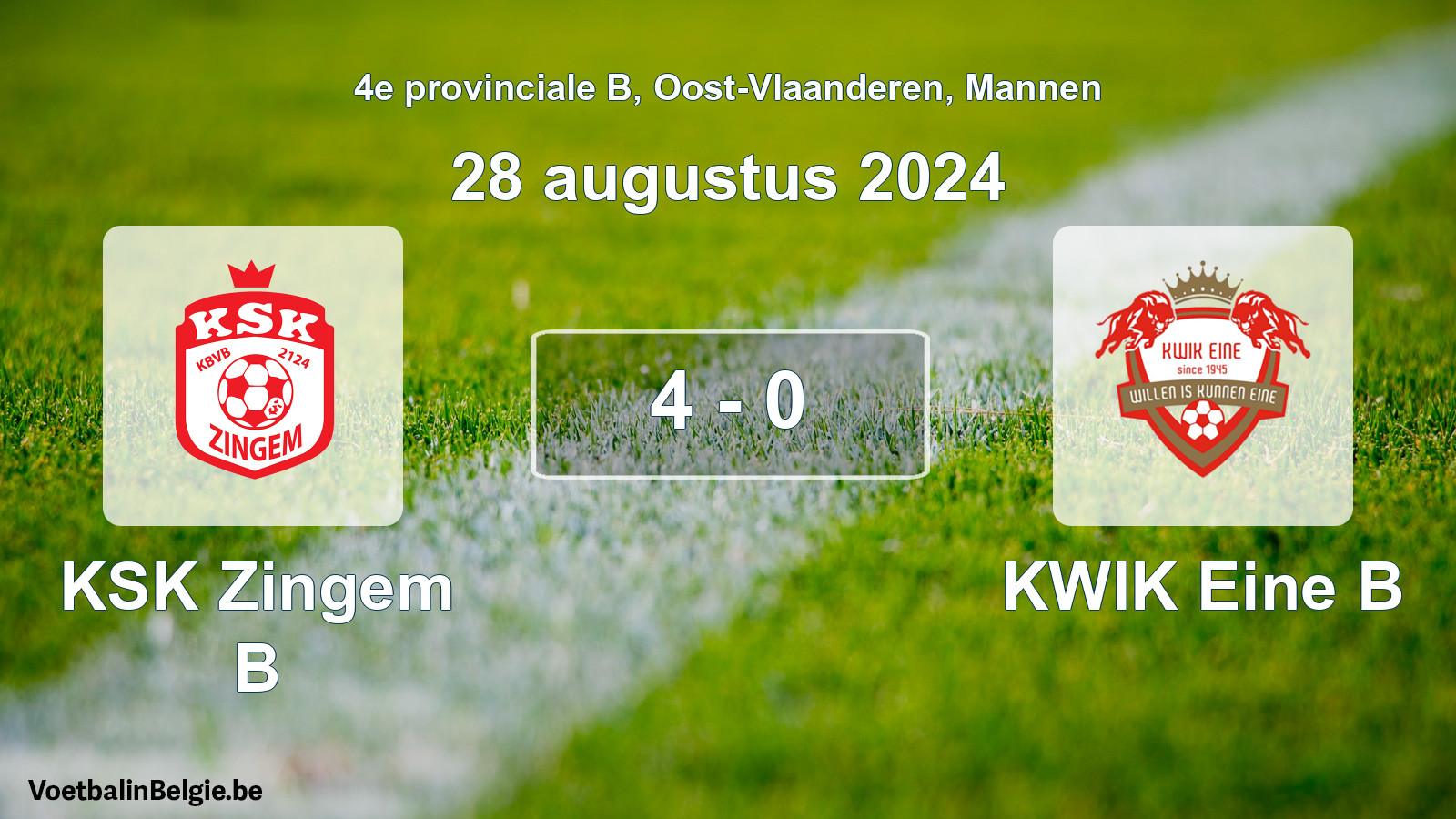 Gespeelde wedstrijd mannenvoetbal: KSK Zingem B - KWIK Eine B 4 - 0 (28 augustus 2024)