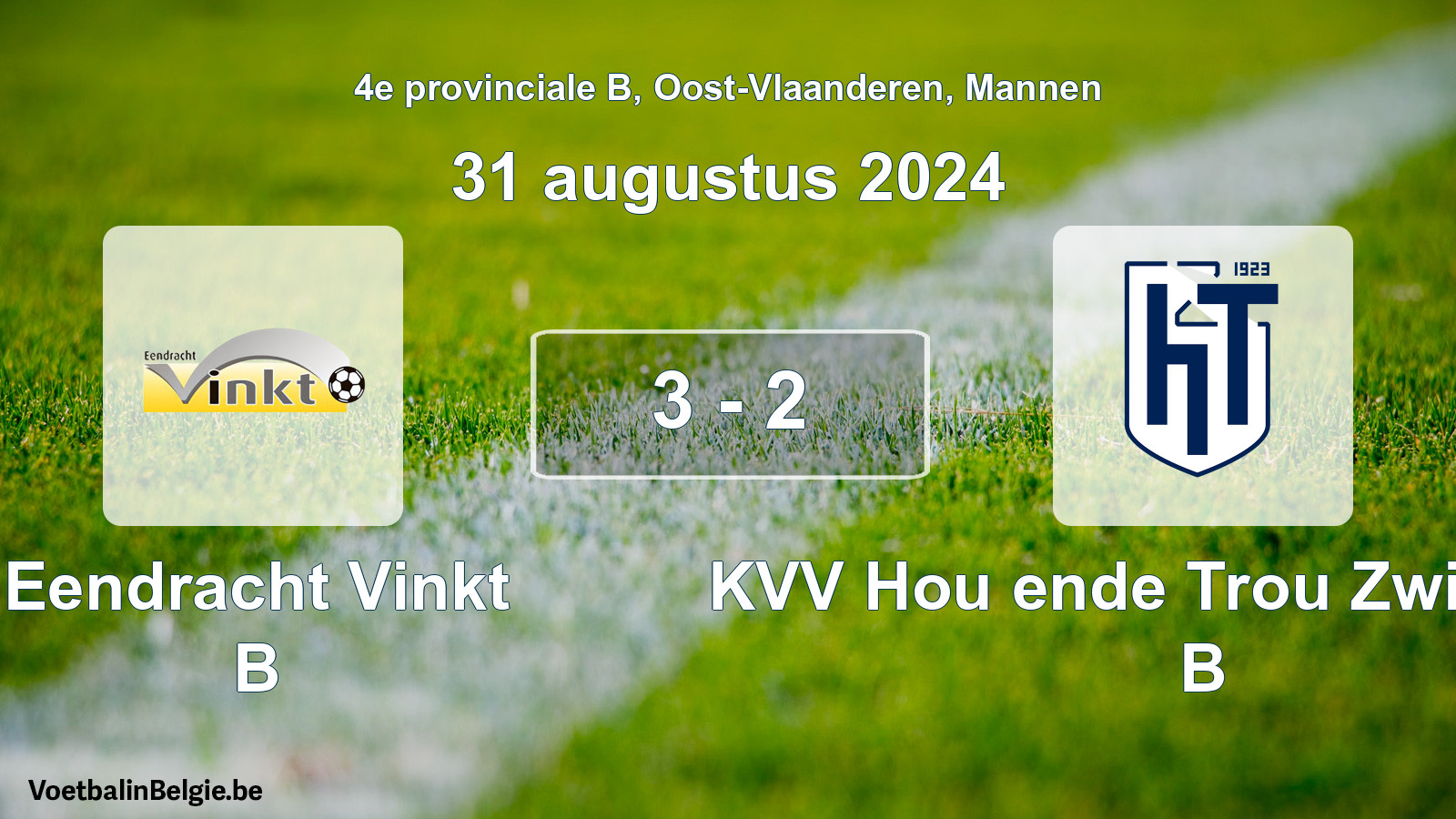 Gespeelde wedstrijd mannenvoetbal: Eendracht Vinkt B - KVV Hou ende Trou Zwijnaarde B 3 - 2 (31 augustus 2024)