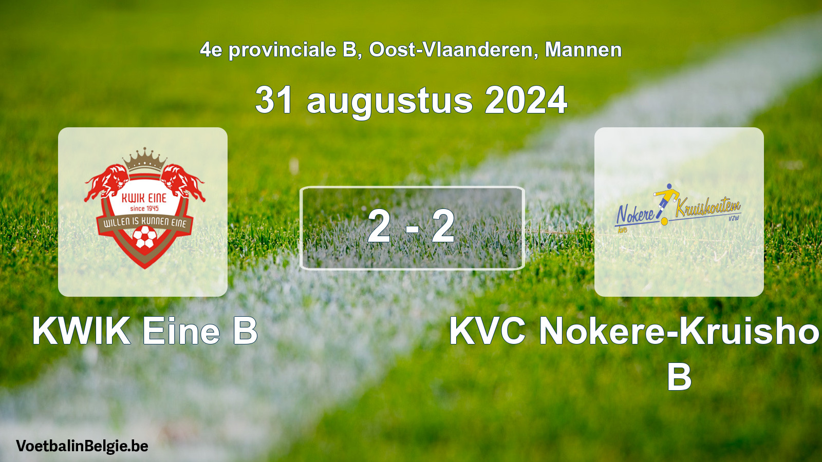 Gespeelde wedstrijd mannenvoetbal: KWIK Eine B - KVC Nokere-Kruishoutem B 2 - 2 (31 augustus 2024)