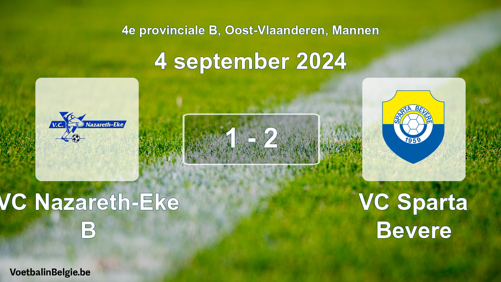 Gespeelde wedstrijd mannenvoetbal: VC Nazareth-Eke B - VC Sparta Bevere 1 - 2 (4 september 2024)