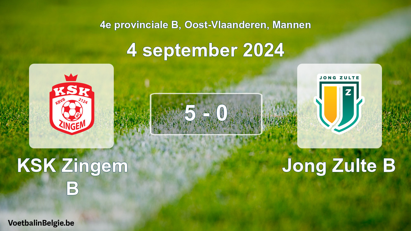 Gespeelde wedstrijd mannenvoetbal: KSK Zingem B - Jong Zulte B 5 - 0 (4 september 2024)