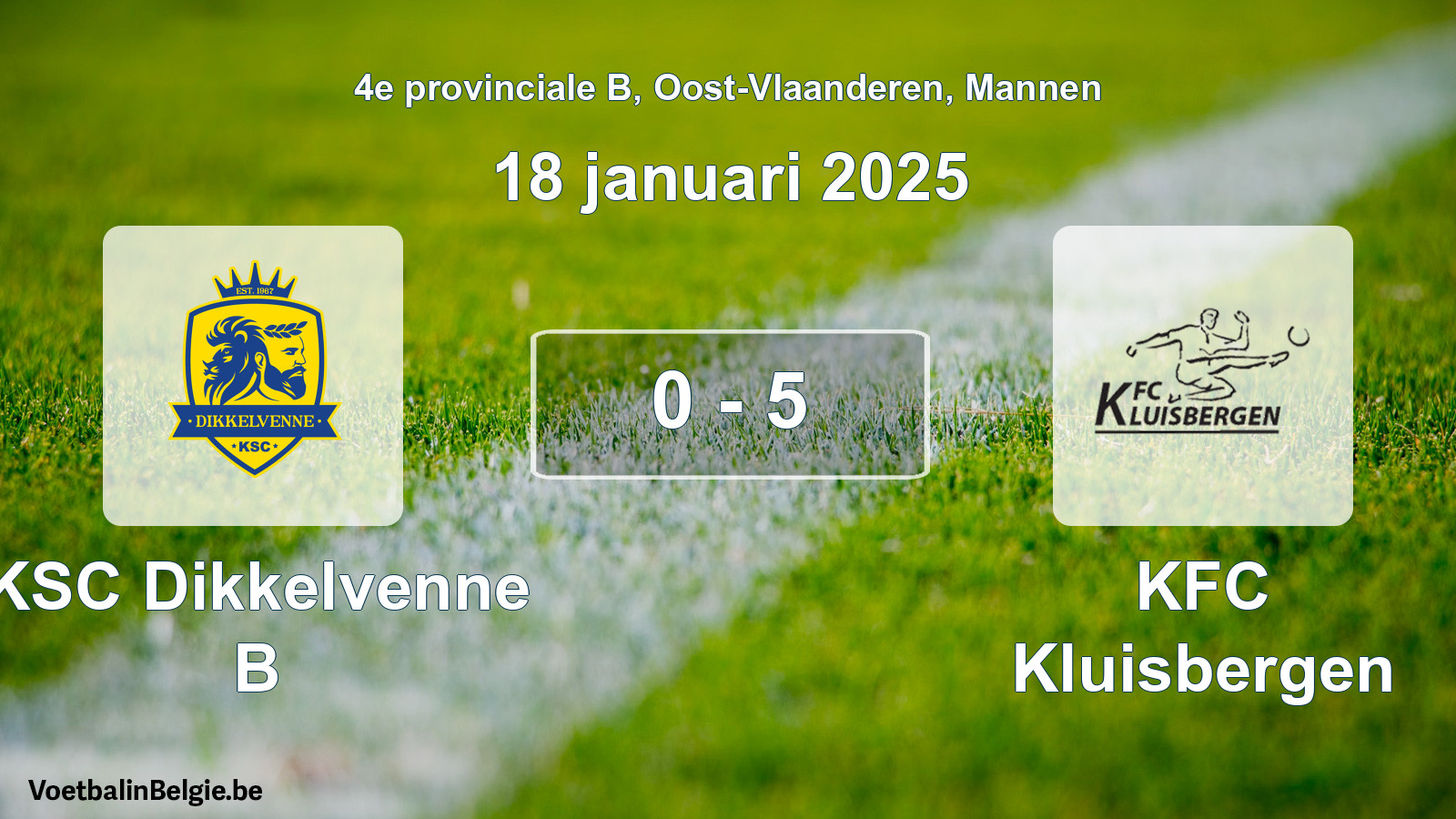 Gespeelde wedstrijd mannenvoetbal: KSC Dikkelvenne B - KFC Kluisbergen 0 - 5 (18 januari 2025)