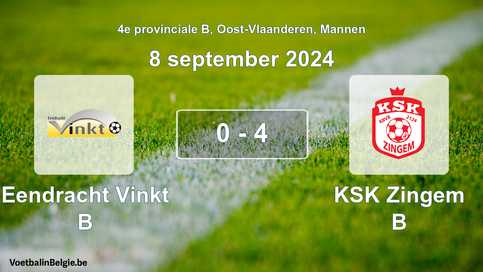 Gespeelde wedstrijd mannenvoetbal: Eendracht Vinkt B - KSK Zingem B 0 - 4 (8 september 2024)