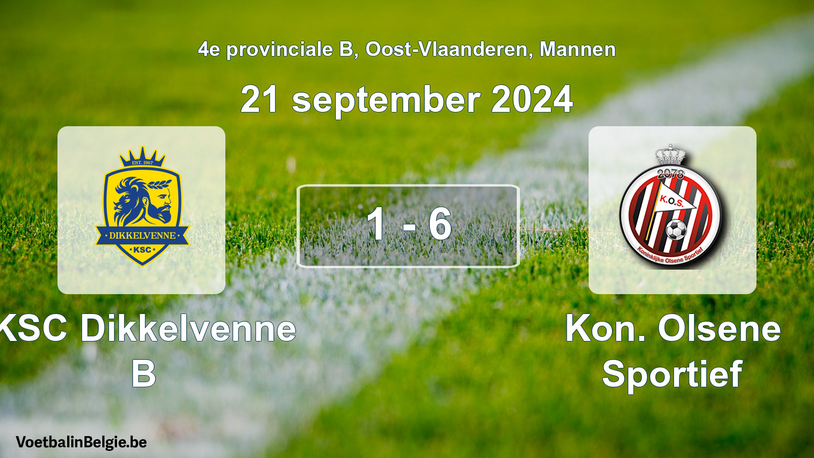 Gespeelde wedstrijd mannenvoetbal: KSC Dikkelvenne B - Kon. Olsene Sportief 1 - 6 (21 september 2024)