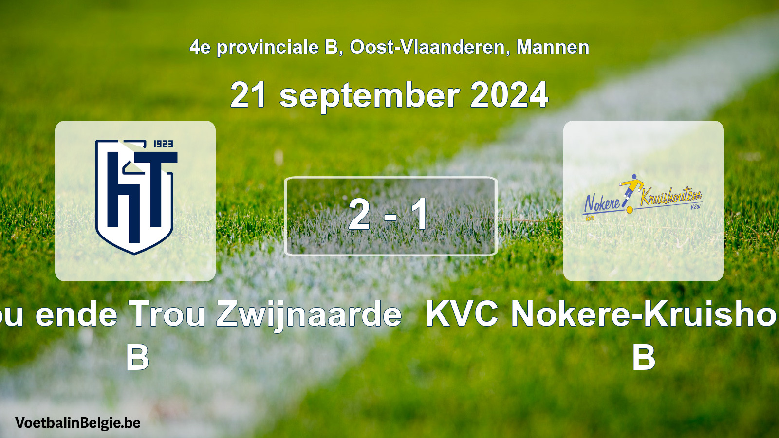 Gespeelde wedstrijd mannenvoetbal: KVV Hou ende Trou Zwijnaarde B - KVC Nokere-Kruishoutem B 2 - 1 (21 september 2024)