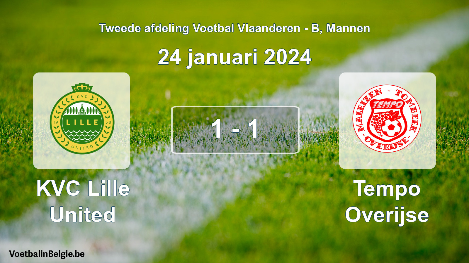 Gespeelde wedstrijd mannenvoetbal: KVC Lille United - Tempo Overijse 1 - 1 (24 januari 2024)