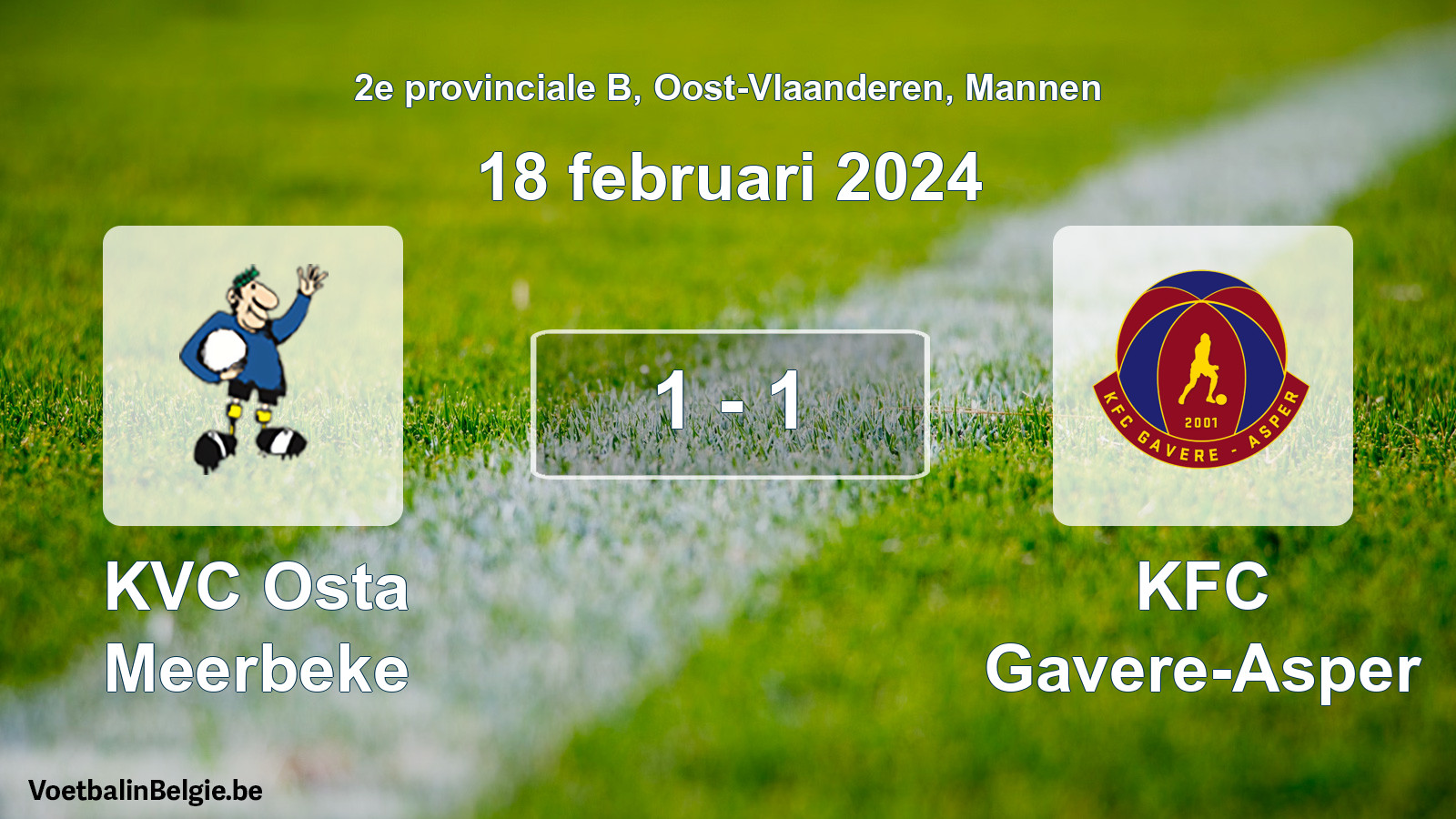 Gespeelde wedstrijd mannenvoetbal: KVC Osta Meerbeke - KFC Gavere-Asper 1 - 1 (18 februari 2024)