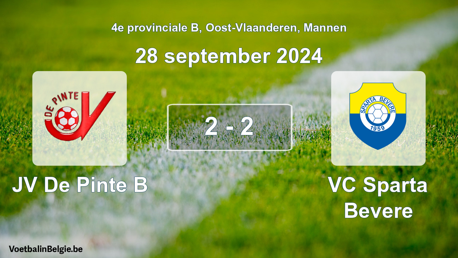Gespeelde wedstrijd mannenvoetbal: JV De Pinte B - VC Sparta Bevere 2 - 2 (28 september 2024)