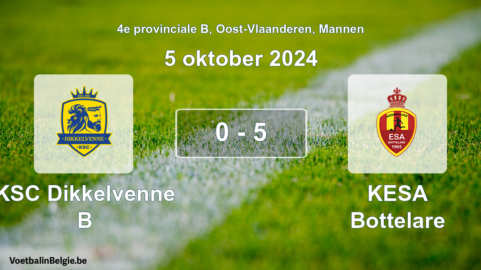 Gespeelde wedstrijd mannenvoetbal: KSC Dikkelvenne B - KESA Bottelare 0 - 5 (5 oktober 2024)
