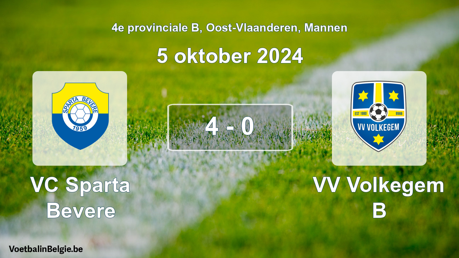 Gespeelde wedstrijd mannenvoetbal: VC Sparta Bevere - VV Volkegem B 4 - 0 (5 oktober 2024)