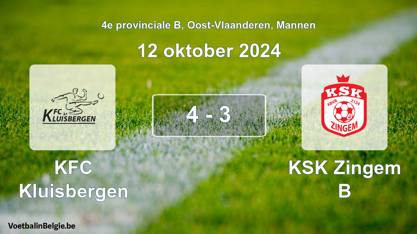 Gespeelde wedstrijd mannenvoetbal: KFC Kluisbergen - KSK Zingem B 4 - 3 (12 oktober 2024)