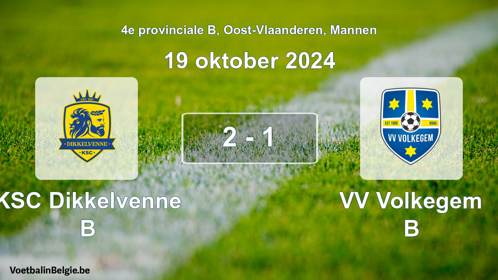 Gespeelde wedstrijd mannenvoetbal: KSC Dikkelvenne B - VV Volkegem B 2 - 1 (19 oktober 2024)