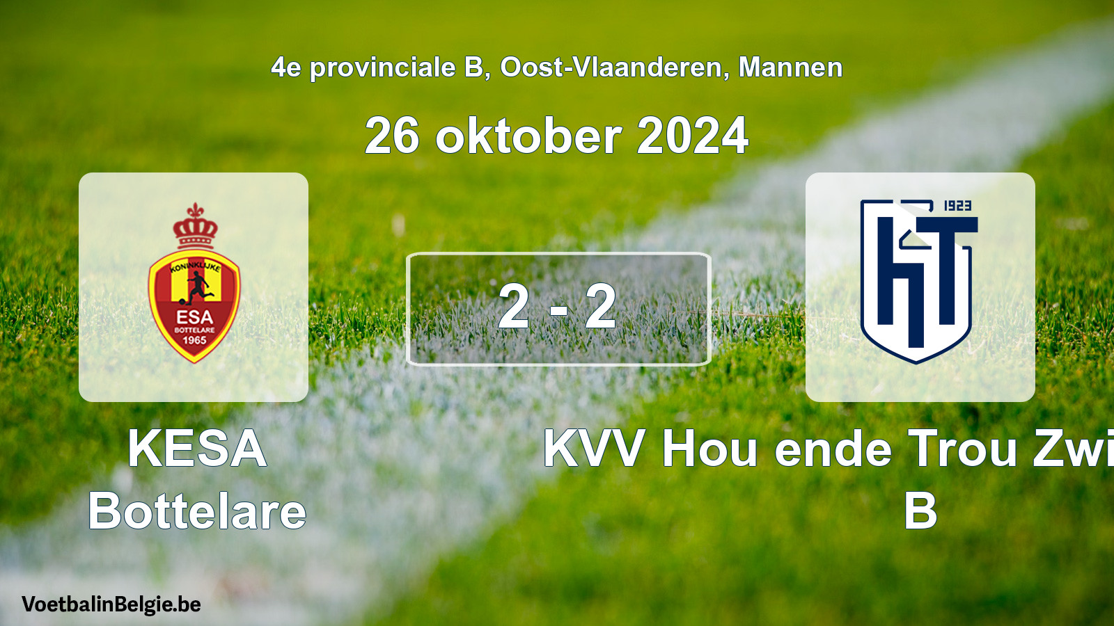 Gespeelde wedstrijd mannenvoetbal: KESA Bottelare - KVV Hou ende Trou Zwijnaarde B 2 - 2 (26 oktober 2024)