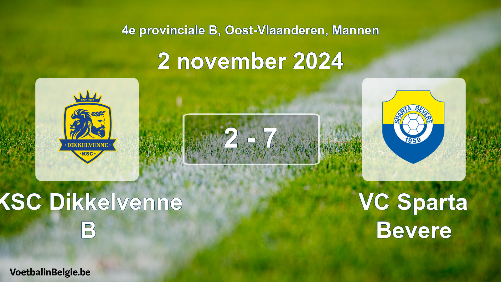 Gespeelde wedstrijd mannenvoetbal: KSC Dikkelvenne B - VC Sparta Bevere 2 - 7 (2 november 2024)
