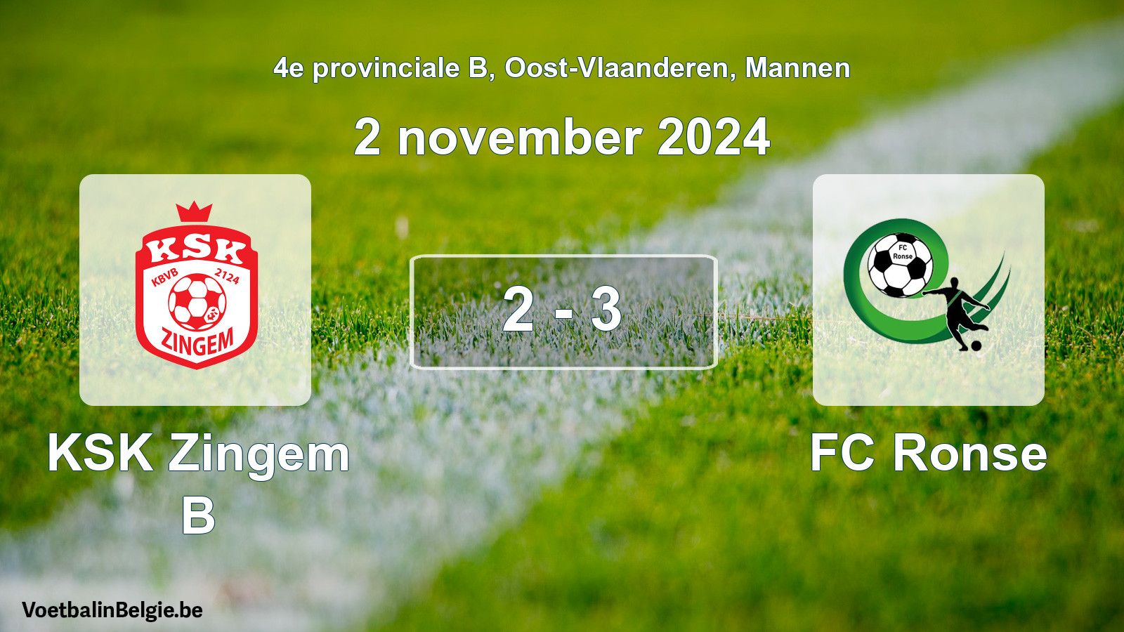 Gespeelde wedstrijd mannenvoetbal: KSK Zingem B - FC Ronse 2 - 3 (2 november 2024)