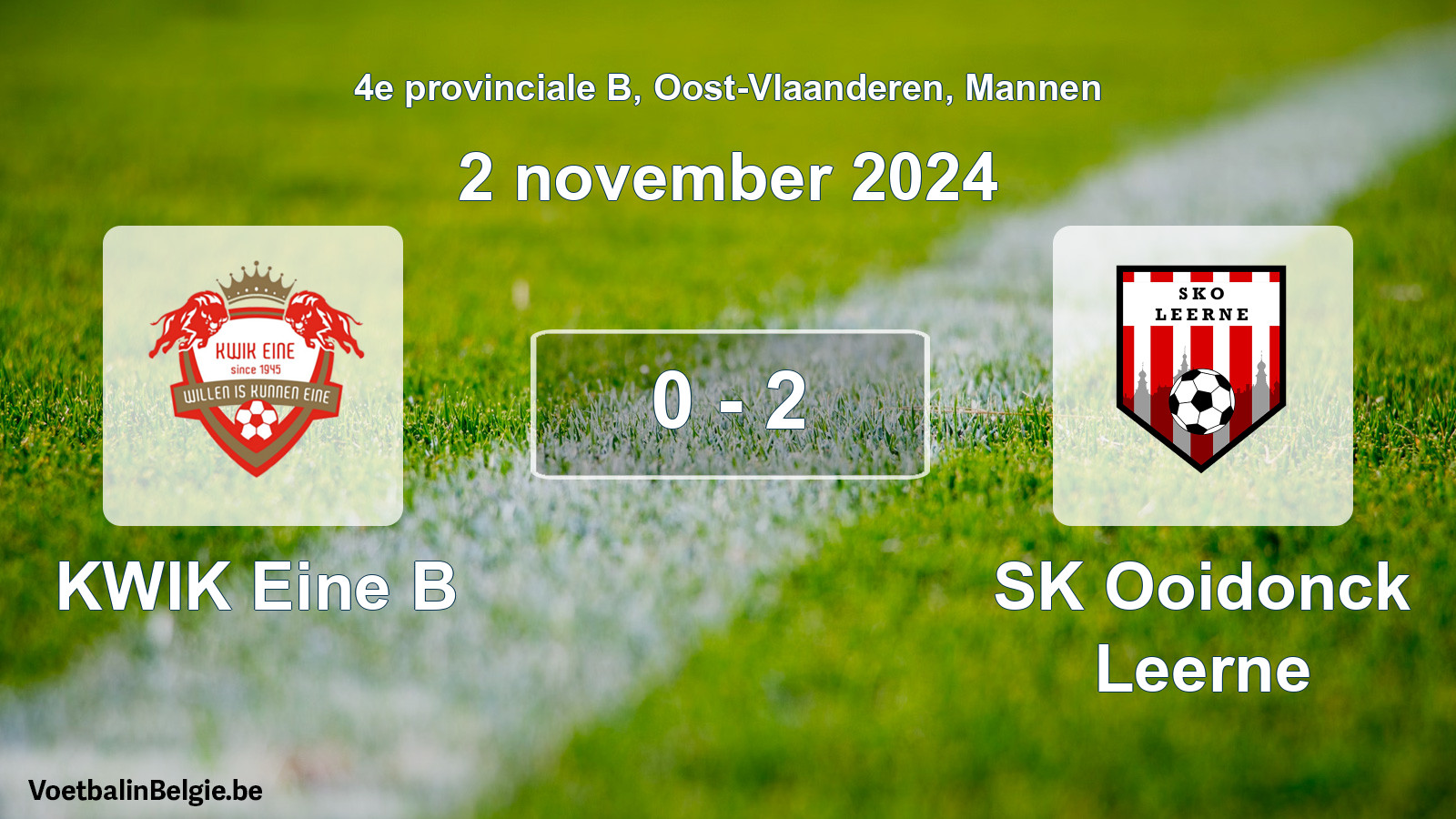 Gespeelde wedstrijd mannenvoetbal: KWIK Eine B - SK Ooidonck Leerne 0 - 2 (2 november 2024)
