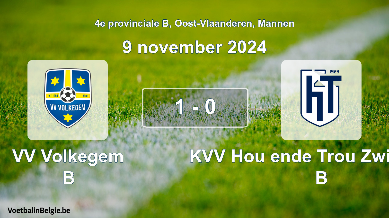 Gespeelde wedstrijd mannenvoetbal: VV Volkegem B - KVV Hou ende Trou Zwijnaarde B 1 - 0 (9 november 2024)