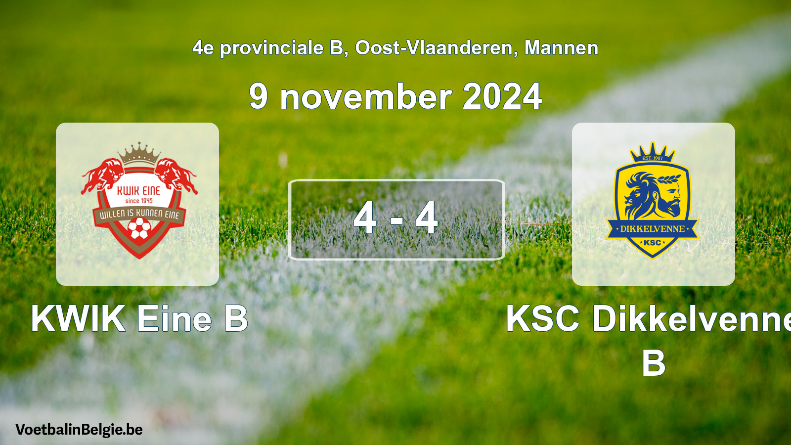 Gespeelde wedstrijd mannenvoetbal: KWIK Eine B - KSC Dikkelvenne B 4 - 4 (9 november 2024)