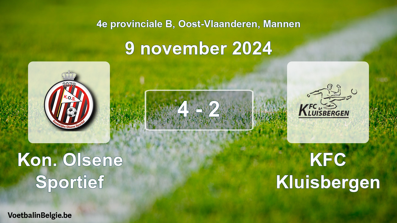 Gespieltes Spiel männer-Fußball: Kon. Olsene Sportief - KFC Kluisbergen 4 - 2 (9 November 2024)
