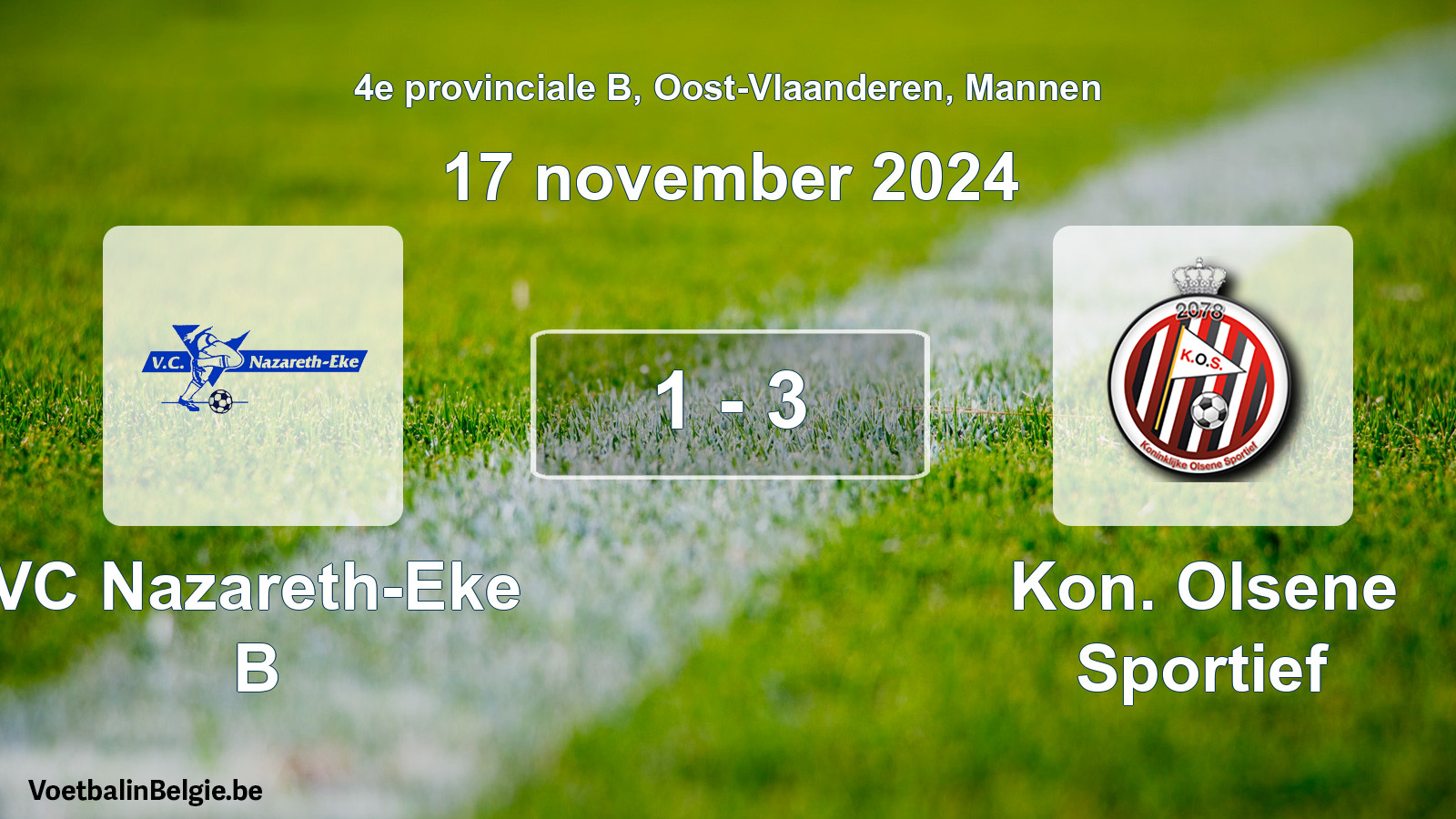 Gespeelde wedstrijd mannenvoetbal: VC Nazareth-Eke B - Kon. Olsene Sportief 1 - 3 (17 november 2024)